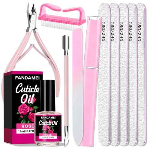 FANDAMEI Nail Kit, Manicure Kit For Women, Nail Care Kit With Glass Nail File, 5pcs 180/240 Grit Nail Files For Natural Nails, Cuticle Oil, Cuticle Trimmer, Cuticle Pusher, Manicure Set