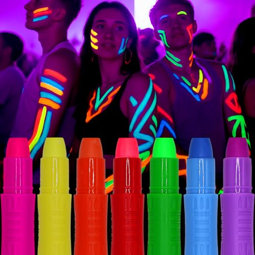 Hapickid 7-Color Glow in The Dark Face & Body Paint Sticks for Black Light Parties