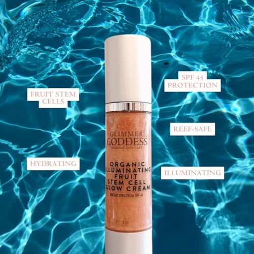 Glimmer Goddess Organic Illuminating Fruit Stem Cell Glow CC Cream SPF 45 - Skin Moisturizer with Anti-Aging, Nourishing Pearls, Vegan, Reef-Safe, Dry Skin, ROSE GOLD GLOW 2 oz