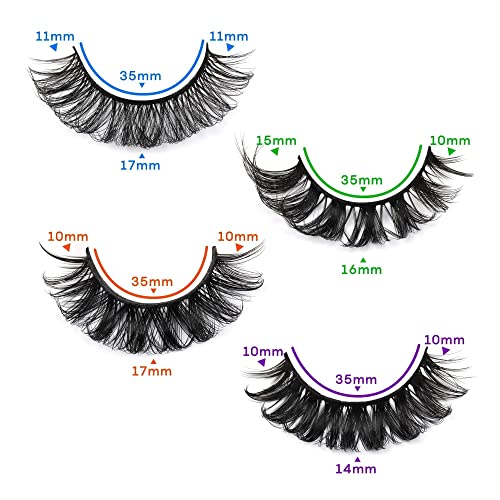 Focipeysa False Lashes Natural Look 14-17mm Fluffy Faux Mink Lashes D Curl Eyelashes Natural Lashes Strips Fake Lashes Pack 4 Styles Mixed Volume Eye Lashes 20 Pairs Multipack