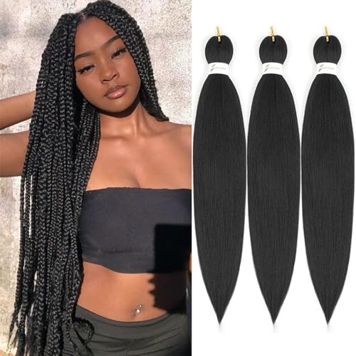 Gigastar Natural Black Pre Stretched Braiding Hair Extensions For Braiding 26Inch Kanekalon Braiding Hair Pre Stretched Professional Synthetic Crochet Braid Hair 3Pcs