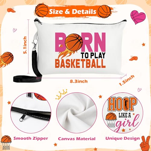 R HORSE 20Pcs Basketball Makeup Bag for Girls, Basketball Gifts Teen Canvas Cosmetic Bag With Zipper Funny Travel Bags Toiletry Pouch Accessories for Team Players Lover