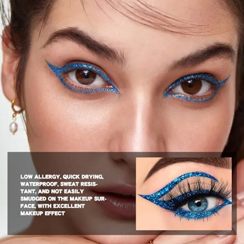 Royal Blue Glitter Liquid Eyeliner Pen - Waterproof Metallic Shimmer