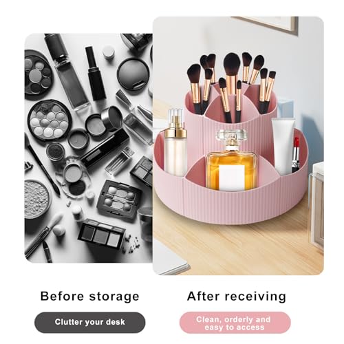 DASITON 360¡Æ Rotating Makeup Brush Holder Organizer,Large Capacity Makeup Organizer Countertop,11 Slots Makeup Brush Holder,Cosmetic Organizer,Cosmetic Display Cases for Vanity,Desktop,Bathroom(Pink)