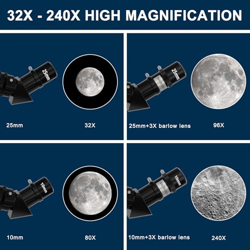 Telescope 90mm Aperture 800mm Telescope for Adults with High Powered, Refractor Telescopes for Kids & Beginners, Multi-Coated High Transmission AZ Mount Portable Telescope includes Carry Bag