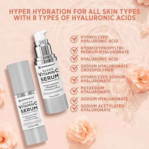 Super Vitamin C Serum for Women Over 70: Niacinamide, Vitamin C, Hyaluronic Acid, Peptides, Vitamin E, Caffeine, Bakuchiol, Hydrating, Lifting, Wrinkle & Age Spots Reduction Pack of 2