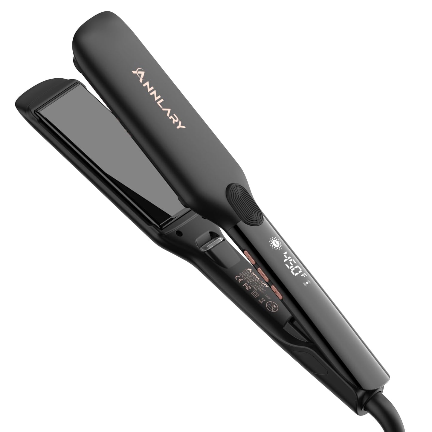 Annlary 1.75 Inch Hair Straightener, Professional Titanium Plate with Ceramic Coating Ionic Dual Voltage Flat Iron with Heat-Resistant Silicone, for Less Frizz, Shinier & Smoother Hair