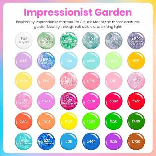 beetles Gel Polish Kit - 36 colors Pastel Christmas Polish Blue Green Glitter Nail Polish with Nail Art Foil Glue Base Coat Glossy Top Coat Impressionist Garden Soak off Uv Gel Manicure Kit Gifts