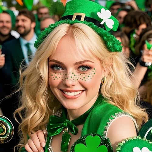 St. Patrick's Day Glitter Face Tattoos - 6 Sheet Shamrock Stickers