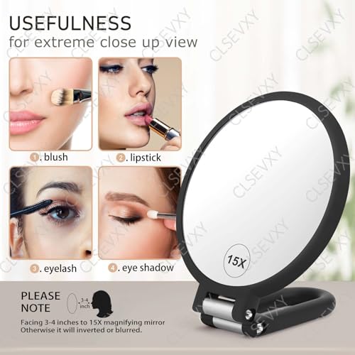 15X Magnifying Hand Mirror Double Sided Folding