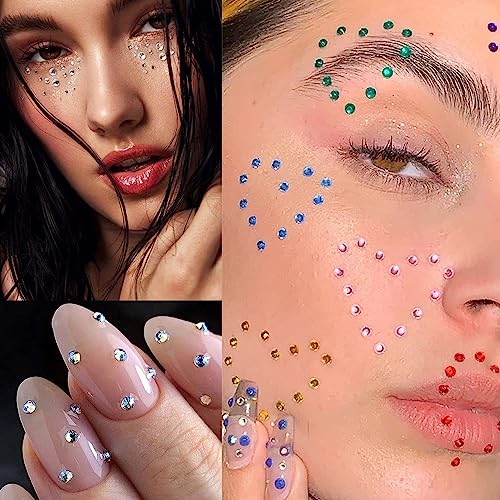 1100 Pcs 15 Colors Rainbow Rhinestones Self Adhesive Halloween Rhinestones for Makeup Eyes Face Jewels Body Gems Stick on Festival Accessories Costume Body Nail DIY Makeup 3mm 4mm 5mm¡¦