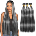 Fridnae Grey P1BGrey Straight Human Hair Bundles 3-Pack 30 32 34 Inch Ombre Silver & Black