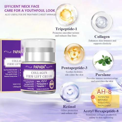 Instant Face Lift Cream Neck Firming Tight Moisturizer Women Men- Collagen & Tripeptide AH-8 Updated Formula For Eye D?collet? Firming Cream for Visible Tightening -Sensitive Skin - Day & Night