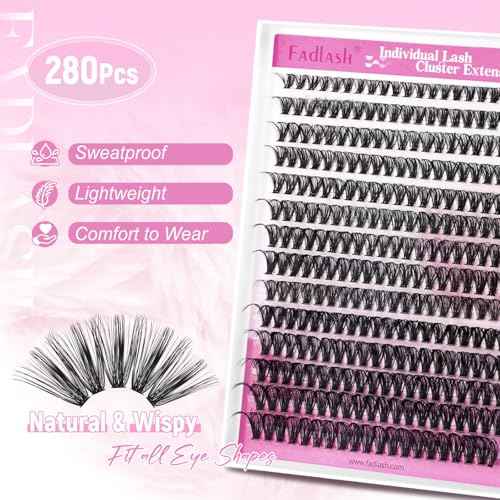 FADLASH DIY Lash Clusters Individual Eyeslash Extensions 40D Volume Eyelash Clusters Soft Band Wispy Natural Eyelash Extension Large Tray (40D-0.07-D, 8-16mm)