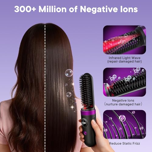 Cordless Hair Straightener Brush with Infrared & Ionic Technology