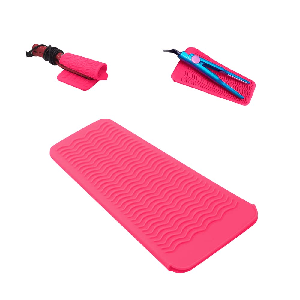 Heat Resistant Silicone Mat Pouch,Hair Styling Tools for Curling Irons, Flat Irons, Hair Straightener， 11.5 * 6 Inches, Food Grade Silicone, Pink