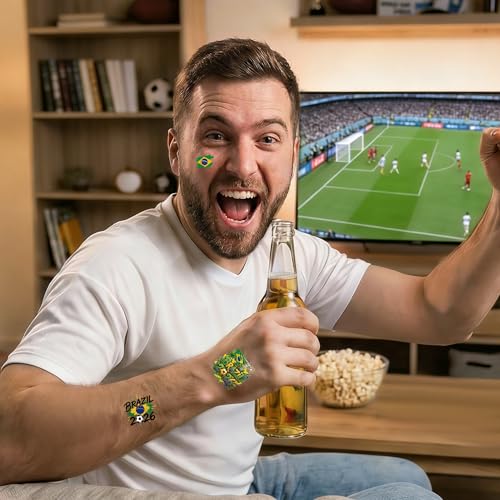 Brazil World Cup 2026 Tattoos 22-Piece Set | Temporary Soccer Party Favors