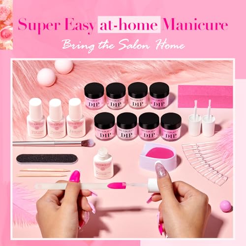 AZUREBEAUTY Dip Powder Nail Starter Kit - 8 Pink Colors with Matte & Top Coat