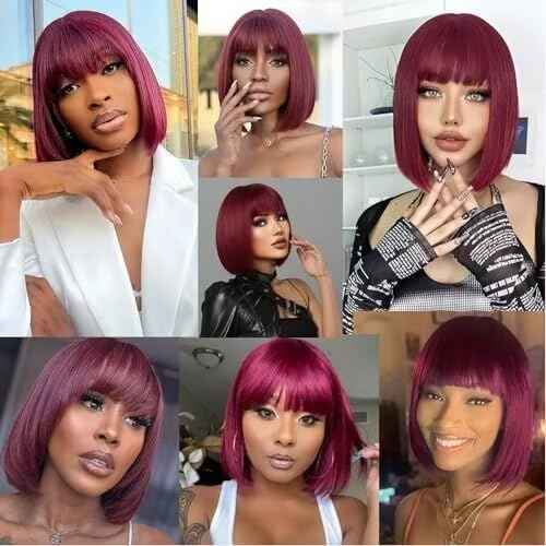 Atikual Bob Wig with Bangs Human Hair Wigs Glueless Wigs Straight Layered Bob Wigs with Bangs 3x1 Transparent Lace Bob Wigs for Women 14Inch 99J