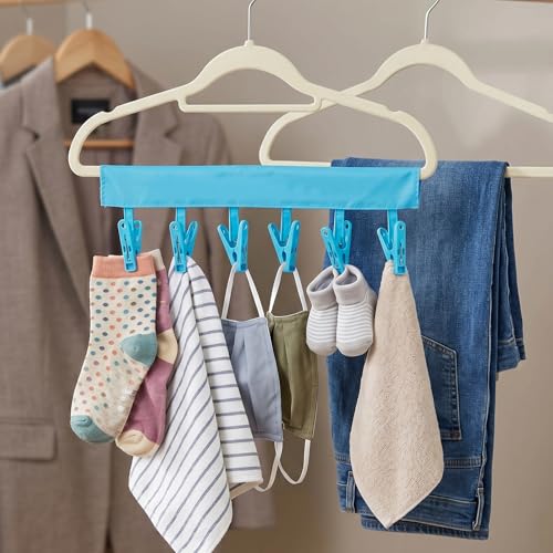 Ymcafmo Travel Foldable Clothespins Hangers 3-Pack with 6 Clips - Black, Blue, Red