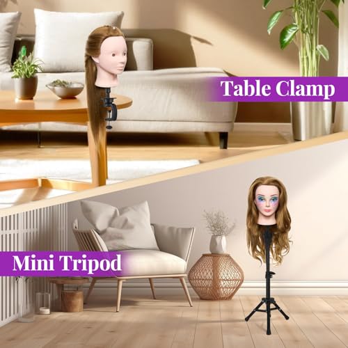 80% Human Hair Mannequin Head with Tripod Stand for Hair Styling