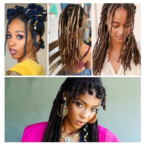 Qingchuang 241 PCS Hair Jewelry for Braids, Locs Metal Gold and Silver Clips Shells Imitation Wood Beads, Adjustable Cuffs Braiding Hair Rings Decoration, Dreadlock Beads for Girls