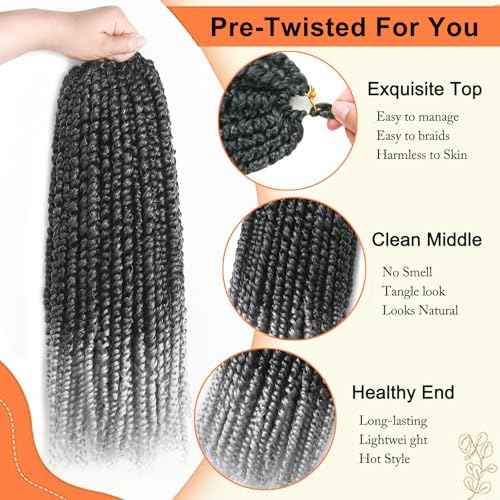 8 Packs Passion Twist Hair 24 Inch Pre-twisted Crochet Passion Twist Hair Ombre Grey Synthetic Pre Looped Passion Twist Crochet Braids Bohemian Crochet Hair