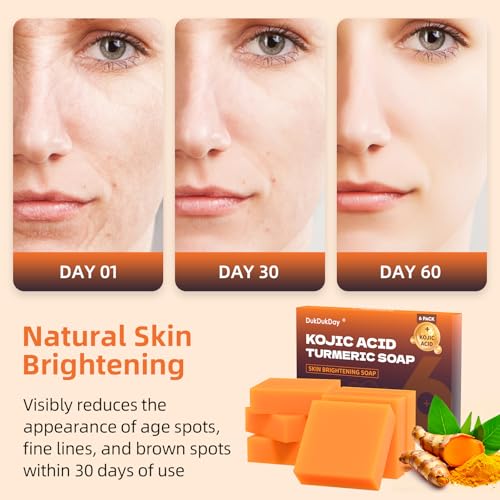 Turmeric Soap Bar Dark Spots for Face & Body, Kojic Acid soap Deep Cleansing, Gentle Soap Sensitive Skin Formula, All Skin Types 60g x 6 Bars