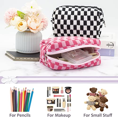 Checkered Makeup Bag Small Cosmetic Pouch Travel Organizer