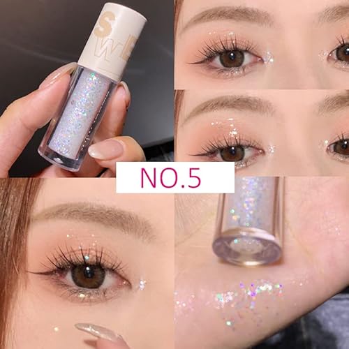 5pcs Liquid Glitter Eyeshadow set- Sparkling Metallic High Pigmented Glitter Eye Shadow Korean Crystals Makeup, Quick Drying Long Lasting Creates High-Impact Multi Dimensional Eye Looks