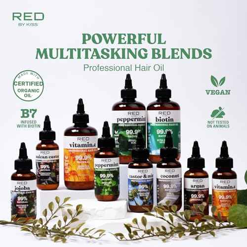 Red by Kiss Professional 99.9% Natural Hair Oil, Organic Vegan Oil Blend for Dry & Itchy Scalp Relief, Hydrating Biotin Infused, Nourish Add Shine & Smooth Hair (Tea Tree, 2.5 Fl Oz)