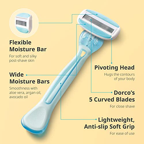 DORCO EVE 5 Women's Disposable Razors 3 Pack - Moisturizing Blade System, Travel Size, Sensitive Skin Friendly