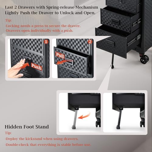 Rolling Makeup Case with 3 Drawers & Foot Stand for Artists