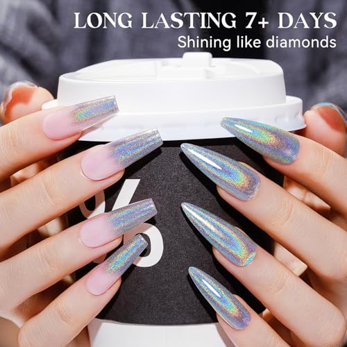 MIZHSE Holographic Nail Polish - Silver Glitter, Air Dry 15ml