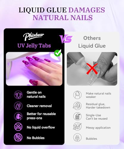 PHIXBEAR UV Jelly Nail Adhesive Tabs - 288pcs, 12 Sizes, 30+ Days Wear