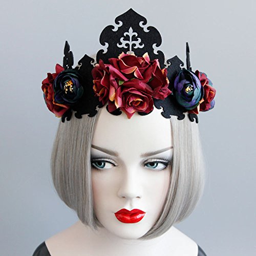 Love Sweety Halloween Vintage Crown Rose Headband Gothic Floral Headpiece (Crown)