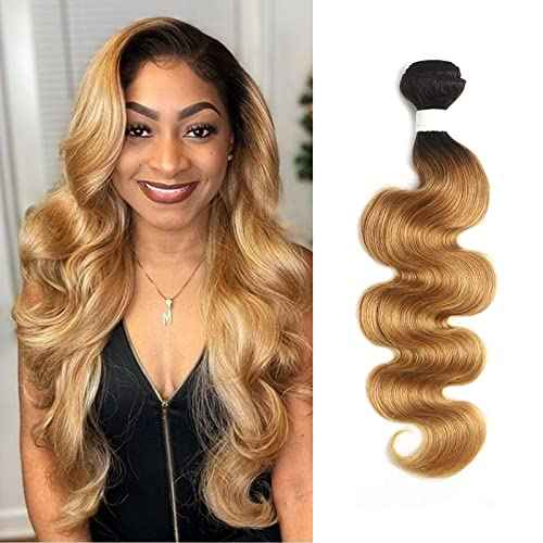 X-TRESS Ombre Honey Blonde Body Wave Human Hair Bundles Brazilian T1B/27 Virgin Human Hair 1 Bundles Human Hair Extensions(18 Inch,T1B/27)