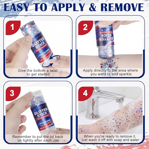 Patriotic Red White Blue Glitter Stick - Hexagonal Gel