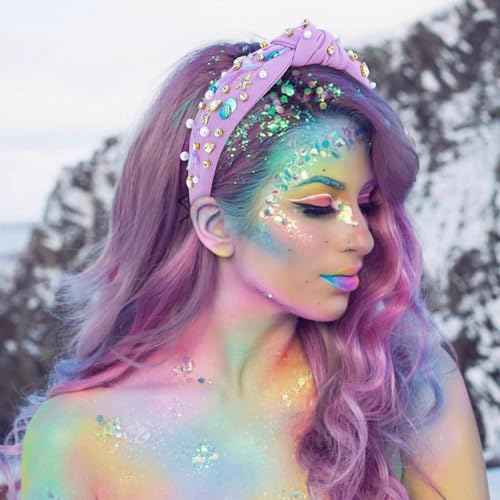 YARIEW Mermaid Knotted Headband, Purple, Hairband for Women and Girls, Mermaid Hair Accessories with Tail and Starfish, Party Decorations Gifts