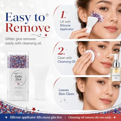 4th of July Glitter Stick with Silicone Brush, Red White Blue