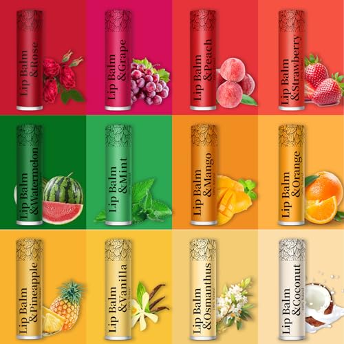 RBUGR 126 Pcs Lip Balm Bulk, 12 Flavored Pack of Lip Balms Natural Lip Balm Pack Moisturising Organic Lip Balm Set for Cracked Lips, Bulk Gifts Stocking Stuffers Party Favors(4.2g/0.15oz)