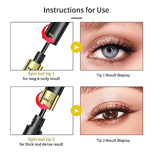 KUNSHNBEI 2-in-1 Black 4D Silk Mascara - 5x Longer Waterproof, Washable, No Clumping, Pack of 1