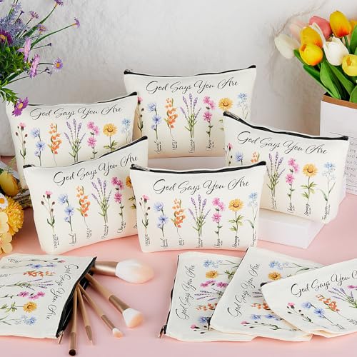 12 Pcs Christian Gifts for Women Christian Makeup Bags Bulk Christmas Group Gifts for Women Religious Bulk God Says You Are Cosmetic Bags with Inspirational Bible Verse(Elegant Style)