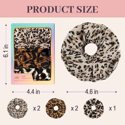 5Pcs Leopard Satin Scrunchies for Women, Softer Than Silk Scrunchies, Fashion No Crease Hair Ties for Thin Thick Hair,Soft Hair Bands No Damage for Girls, Ideal Gifts for Women (Set 4)