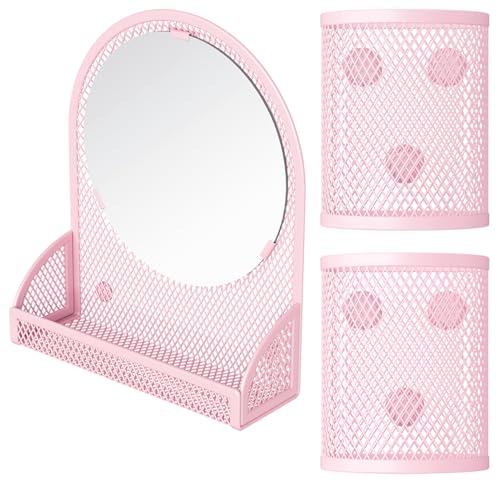 Pink Magnetic Locker Mirror with 2 Pen Holders