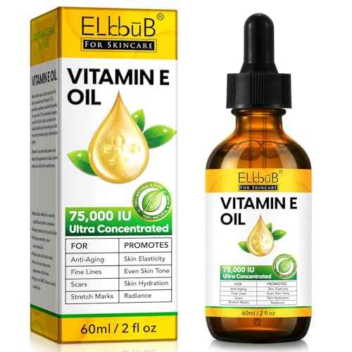 ELBBUB Vitamin E Oil - 75,000 IU Ultra Concentrated - Moisturizes, Fades Scars & Stretch Marks, Anti-Aging & Skin Hydration - for Face, Body, Hair, and Nails