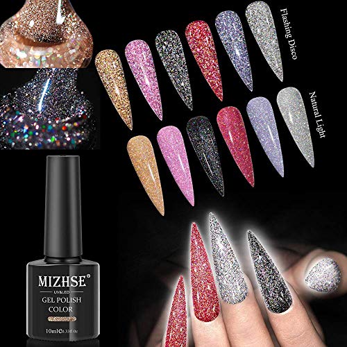 MIZHSE Diamond Gel Nail Polish, Reflective Colorful Glitter Gel Polish Set Reflective Diamond Gel Nail Polish, Sliver Glitter Gel Polish Set