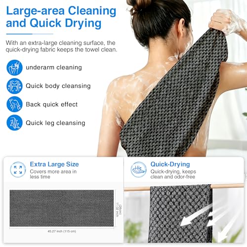 Silver Ion Exfoliating Bath Towel - 45" Back Scrubber