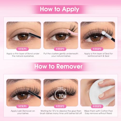 FADLASH 3 in 1 Lash Bond & Seal Remover Set for Cluster Lashes - Gentle, Waterproof, 72H Hold