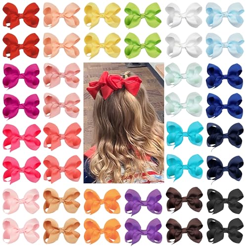 40 Pcs 3-Inch Grosgrain Hair Bows for Girls with Clips